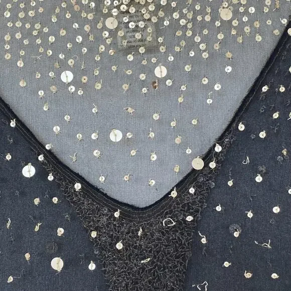 Vintage Shag Black Cream Sequin Embellished Blouse Top - Picture 13 of 16